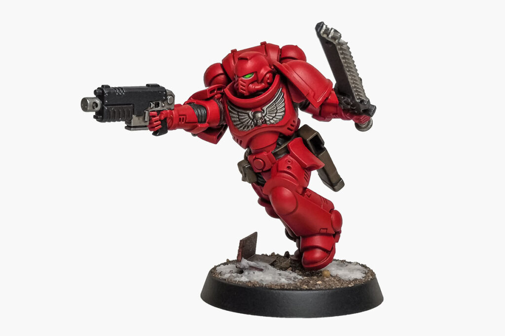 Blood Angels Space Marine Assault Intercessor - Painted by Mighty Blow Studio. UK based commission miniature painting service